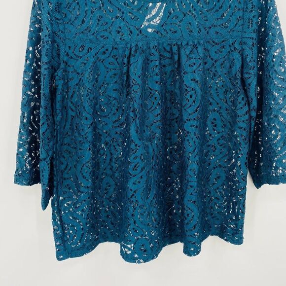 NEW LOFT Size Small Dark Teal Lace Half Sleeve Career Blouse Top - Picture 3 of 7
